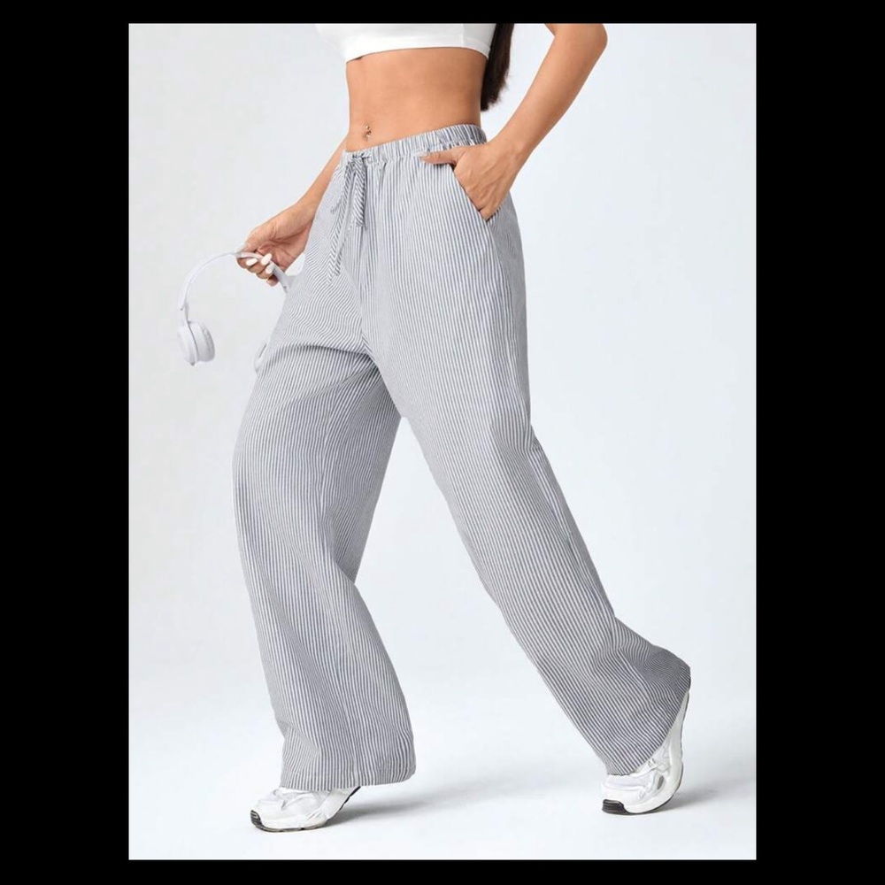 Striped Gray Women's Wide-Leg Pants